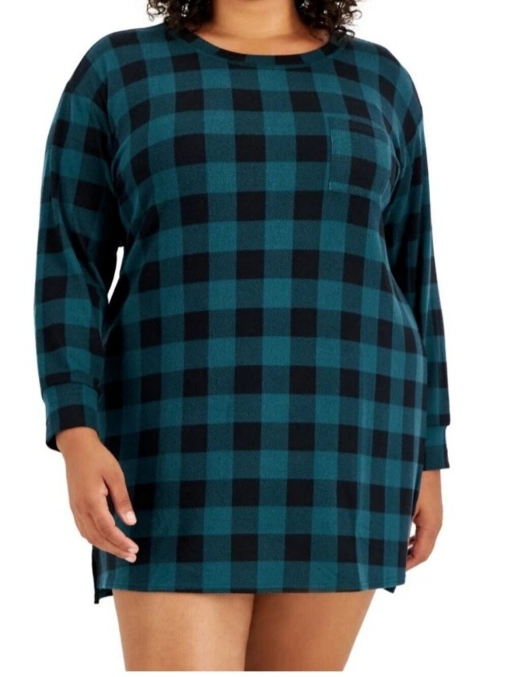 Jenni Women's Plus Size Soft Long-Sleeve Sleepshirt, Green Buffalo Check, 3X